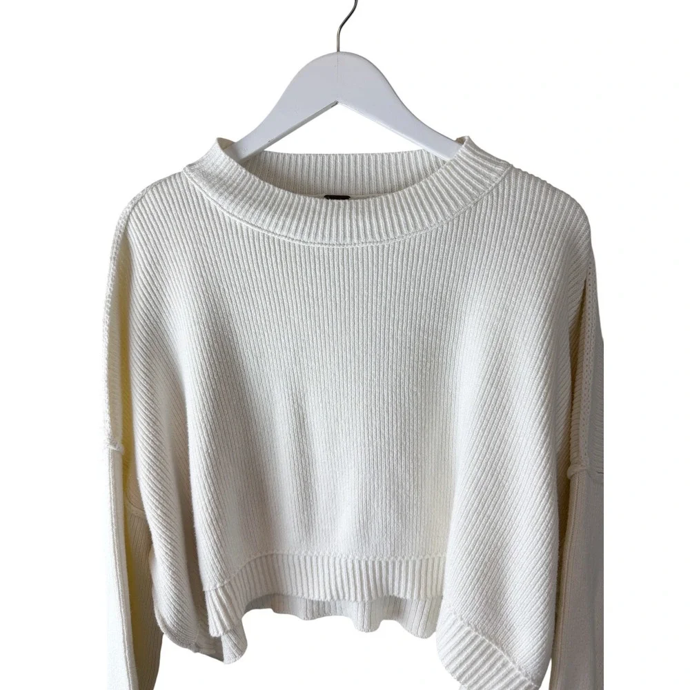 Free People Easy Street Crop Sweater in Moonglow Ribbed Boxy Mock Neck Sweater M